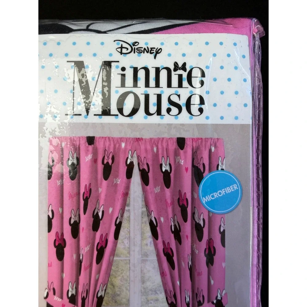 2 Disney Minnie Mouse Curtains 2 Panel Set 42x84 Pink Microfiber Room Decor NEW